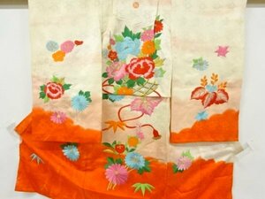 ys6957981; 花籠模様刺繍一つ紋着物【アンティーク】【着】