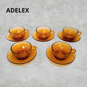 【アデリア ADELEX】石塚硝子 グラス カップソーサー 5客セット 耐熱強化 昭和レトロ