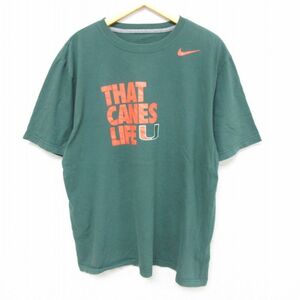XL/古着 ナイキ NIKE 半袖 ブランド Tシャツ メンズ THAT CANES LIFE 大きいサイズ コットン クルーネック 緑 グリーン 23jul26 中古 2OF