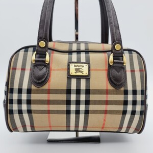 1円～ BURBERRY バーバリー ミニボストンバッグ ハンドバッグ ノバチェック シャドウホース キャンバス レザー ブラウン