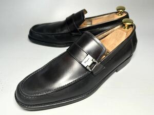 【即決】Salvatore Ferragamo メンズ 6 24.5cm程度 フェラガモ ビットローファー 革靴 黒 ブラック ストラップ ガンチーニ くつ モンク