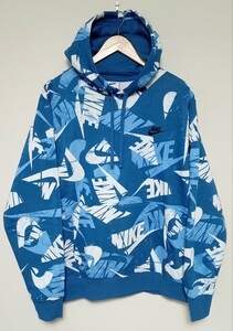 新古品 XXL NIKE SWOOSH LOGO HOODIE 2022年モデル ナイキ スウッシュ ロゴ 総柄 プルオーバー パーカー フーディー ブルー 青 2XL 3L