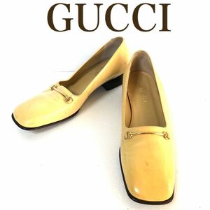 GUCCI グッチ　ビットローファー　エナメル　レザー　ベージュ　ゴールド金具　イタリア製　サイズ35.5C(22.5cm)