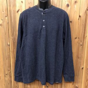 Eddie Bauer /エディーバウアー メンズTL 長袖 ヘンリーネックTシャツ ワッフルTシャツ トップス リブ袖 無地 アウトドア アメカジ USA古着