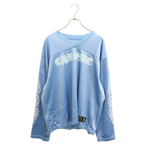 クロムハーツ Mesh Warm Up Jersey メッシュウォームアップジャージー アームロゴプリント 長袖カットソー 長袖Tシャツ ブルー