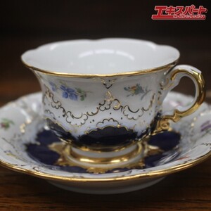 極美品 マイセン Meissen 最高級 宮廷の小花 Bフォーム グランツゴールド モカ カップ ソーサー コバルトブルー 藤沢辻堂店