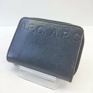 ◇ A.P.C. アーペーセー 型押しロゴ シンプル カジュアル ビジネス コンパクト財布 ネイビー系 レディース E