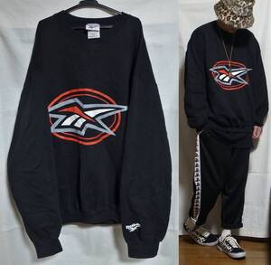 USA製 90s リーボック ロゴ スウェット メンズ XL 黒 赤 グレー Reebok Made in USA Logo Crew Sweat shirt Black