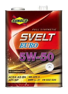 送料無料　SUNOCO　SVELT EURO　スノコ　スヴェルト ユーロ　5W-50　A3/B4　SP　Full Synthetic（エステル配合）　20L缶　エンジンオイル