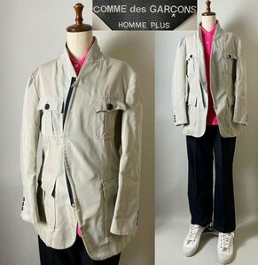 ★【02AW 国内正規品】COMME des GARCONS HOMME PLUS コムデギャルソンオムプリュス 斜めジップ サファリ ポケット ジャケット S USED品