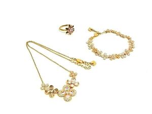 1円 ■美品■ SWAROVSKI スワロフスキー ネックレス ブレスレット リング 指輪 アクセサリー 3点セット まとめ売り ゴールド系 BI9019