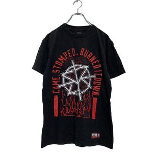 AUTHENTIC 半袖 プリントTシャツ M ブラック レッド メキシコ製 クルーネック バックプリント 炎 古着卸 アメリカ仕入 a603-6906