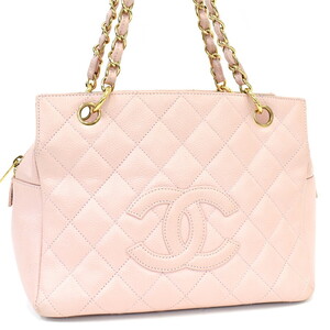 1円 ◎美品 CHANEL シャネル チェーンショルダーバッグ ココマーク キャビアスキン レザー ピンク ゴールド金具◎E.Dsg.tI-13