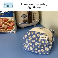 【Clam】ポーチ round pouch _ Egg flower  ■ 韓国 人気 クラム 小物入れ ■