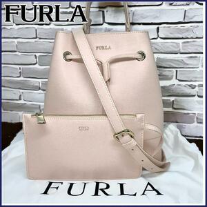 FURLA ハンドバッグ 2WAY ショルダーバッグ 巾着型 レザー ポーチ付