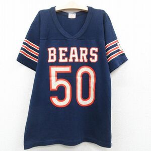 古着 ローリングス 半袖 ビンテージ フットボール Tシャツ キッズ ボーイズ 子供服 80s NFL シカゴベアーズ Vネック 紺他 ネイビー ア