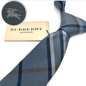 【タグ付新品】バーバリーロンドン　ネクタイ　ノバチェック　ネイビー　光沢感　肉厚 BURBERRY LONDON 定番　黒　ブラック　紺