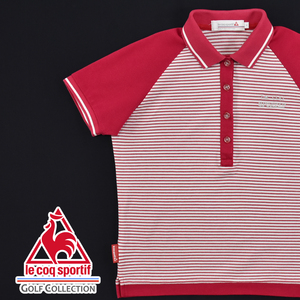 送料300円│Le coq sportif GOLF ルコック ゴルフ ★ QGL1737 ボーダー 半袖 ポロシャツ 赤×白 レディース M