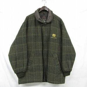 サイズ L Holloway ウール チェック 中綿 ブルゾン ジャケット フルジップ 襟 レザー グリーン ブラウン 古着 ビンテージ 3JA2404