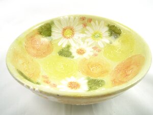 ♪工房ゆずりは 黄彩色絵花 おしゃれ鉢♪未使用 保管品