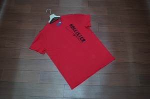 ★☆Hollister 縦 ロゴ刺繍 Tシャツ 半袖/M/レッド/赤/アップリケ刺繍 ワッペン刺繍 メンズ Tシャツ アバクロ a&f カットソー☆★