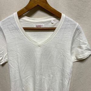 美品　ハリウッドランチマーケット 半袖カットソー　Vネック スラブ天竺　 聖林公司 HOLLYWOOD RANCH MARKET 半袖TシャツHRM ホワイト