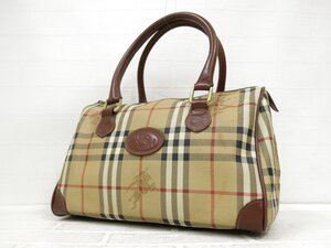 ◆美品◆BURBERRY バーバリー◆ノバチェック◆PVC カーフ レザー 本革◆ハンド バッグ ミニボストン◆ベージュ 茶 ゴールド金具◆A9218