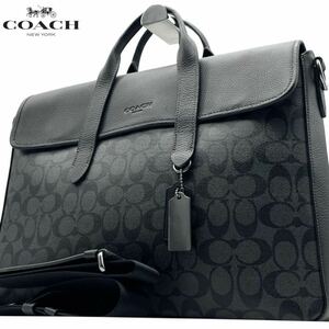 未使用級●定価12万* 現行品 COACH コーチ 2way ビジネスバッグ ブリーフケース ショルダー レザー メンズ A4書類 シグネチャー サリバン