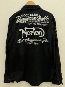 【size.L】Norton ノートン モーターサイクル 刺繍 ストレッチ 長袖シャツ メンズ ミリタリーシャツ ワークシャツ/ショット/バンソン/ブコ