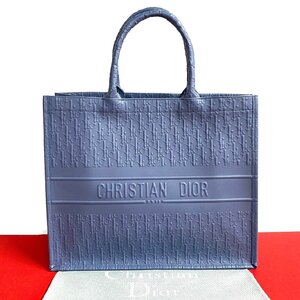 極 美品 Christian Dior クリスチャンディオール ブックトート オブリーク 柄 レザー 本革 トートバッグ ハンドバッグ ブルー 915-6