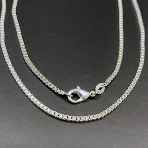 [NECKLACE] 925 Silver Plated Box Chain スリム スクエア ボックス ベネチアンチェーン シルバーネックレス 2x450mm (5.5g)【送料無料】