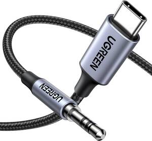 シルバー 1m UGREEN AUX ケーブル USB C 3.5mm 変換ケーブル 【ハイレゾ音質】 DAC搭載 高耐久性ナイロ