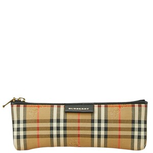 バーバリー ノバチェック シャドーホース ポーチ ペンケース 小物入れ ベージュ ブラック キャンバス レザー BURBERRY 【中古】