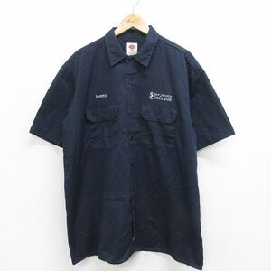 XL/古着 ディッキーズ Dickies 半袖 ワーク シャツ メンズ カレッジ 大きいサイズ ロング丈 黒 ブラック 24jul10 中古 トップス