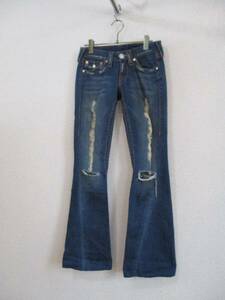 TRUERELIGIONダメージ加工ベルボトムデニムパンツ（USED）12516