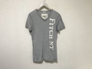 本物アバクロアンドフィッチAbercrombie&FitchコットンプリントVネック半袖TシャツメンズサーフアメカジミリタリービジネススーツグレーS