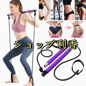 フィットネス トレーニング ヨガ ダイエット 筋トレ ボディメイク 自宅トレーニング チューブ バー付き 低負荷モデル パープル