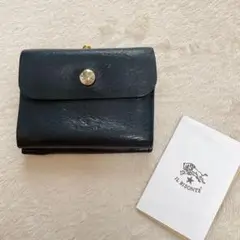 【希少】インビゾルテ レザー がま口 二つ折り財布 ロゴ型押し 牛革 ネイビー