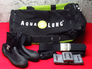 ダイビングセット AQUALUNG アクアラング ブーツ 25cm メッシュバッグ / ウェイトベルト ウェイト 約1kg ×1 約2kg ×2 管理6X0828C-E2