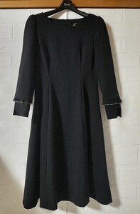 ★新品★Rene ルネ 袖フリル バイカラー ストレッチ 美ライン ワンピース 34 黒 ¥69,000