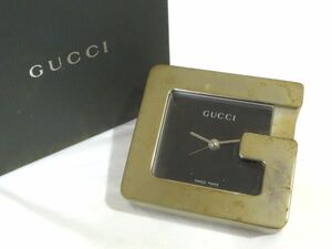 1000円スタート 置時計 GUCCI グッチ クオーツ QZ 3針 ブラック文字盤 アラーム SISS MADE ゴールド テーブルクロック 箱付 10 A60049