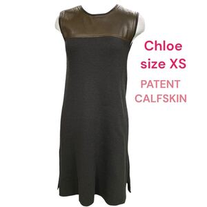 微難有　Chloe クロエ　リアルレザー切り替えワンピース　XS