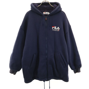 フィラ 90s オールド バックプリント 裏ボア ジップパーカー L ネイビー FILA メンズ