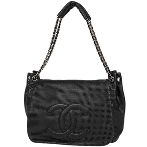 シャネル CHANEL ココマーク チェーン ショルダーバッグ メッシュ レザー ブラック レディース 【中古】