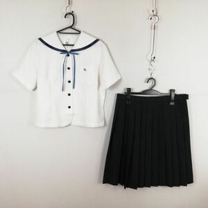 1円 セーラー服 スカート 紐タイ 上下3点セット 大きいサイズ 特大 夏物 柄1本線 女子 学生服 石川内灘高校 白 制服 中古 ランクB NA5041