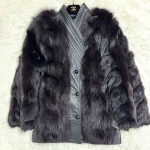 【極美品】希少デザイン Lサイズ ファーコート 毛皮 レザー 切替 ラムレザー シープスキン ミンク MINK リアルファー ハーフコート コート