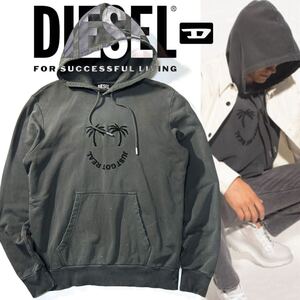 【DIESEL】ディーゼル 定価3.5万 Embroidered hoodie 0QCAL-93RA パームツリー刺繍 プルオーバーフーディ ダメージ加工 スウェットパーカー