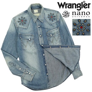 【B2475】【フラワースタッズ】Wrangler×nano・universe ラングラー ナノユニバース ウエスタンシャツ デニムシャツ インディゴ S9102