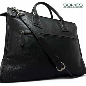 極美品●SOMES SADDLE ソメスサドル 2way ブリーフケース【GTSTO/グスト】ビジネスバッグ ショルダー レザー 本革 2室 A4可 肩掛け 黒 通勤