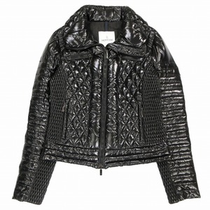 美品モンクレール MONCLER MEDOC キルティング ライダース ダウンジャケット ブルゾン アウター ブラック サイズ2 レディース /TNT